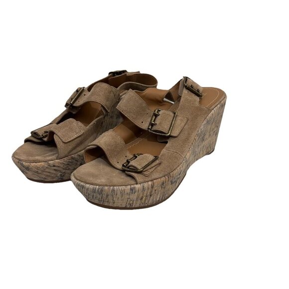 Trask Wedges Leather Upper Sandals Heeled Women 9.5 M Made In Brazil - Picture 1 of 10